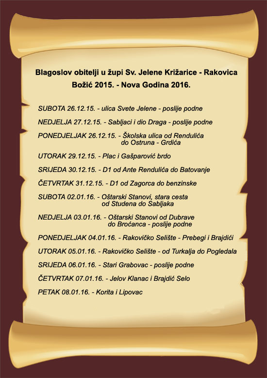 raspored blagoslova 2015
